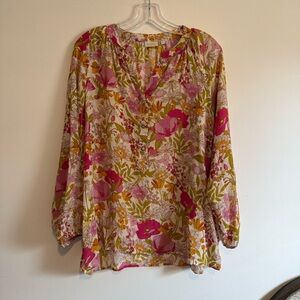 Spartina 449 Floral Blouse - Pink, Green, and Yellow